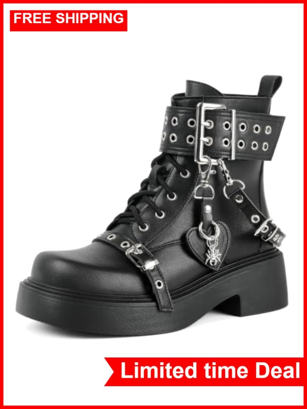 Womens Goth Platform Ankle Boots Chunky Heel Lace Up Booties